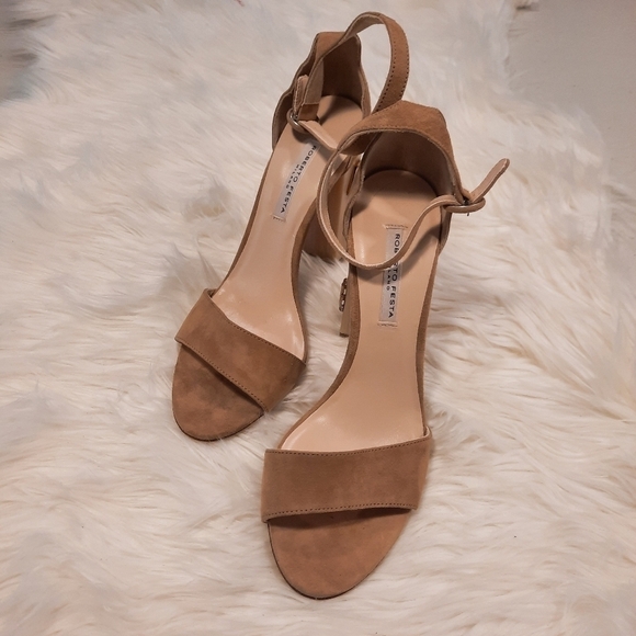 Roberto Festa Tan Bejeweled Suede Heel Sandals 40 - Picture 4 of 8